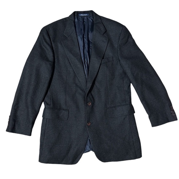 Chaps Ralph Lauren 100% Wool Black Gray Checkered Jacquard Blazer Suit Jacket 42 - Picture 1 of 13